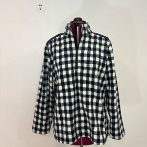 Talbots Navy and White Checkered Fleece Pullover XLp